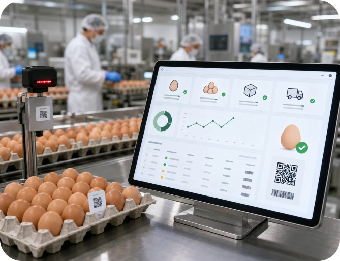Egg packing station showing traceability in action
