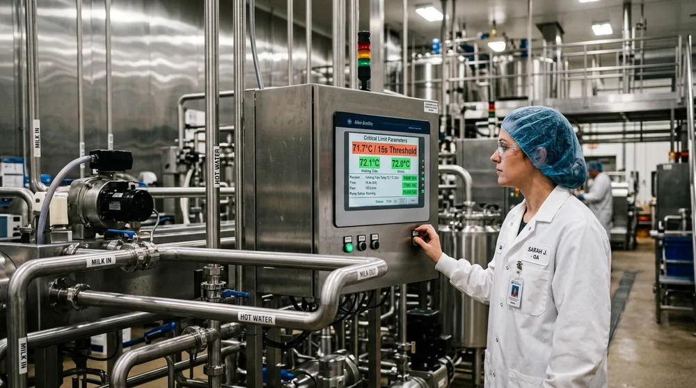 Thermal Processing Control Screen Showing Critical Limit Parameters at 71.7°C