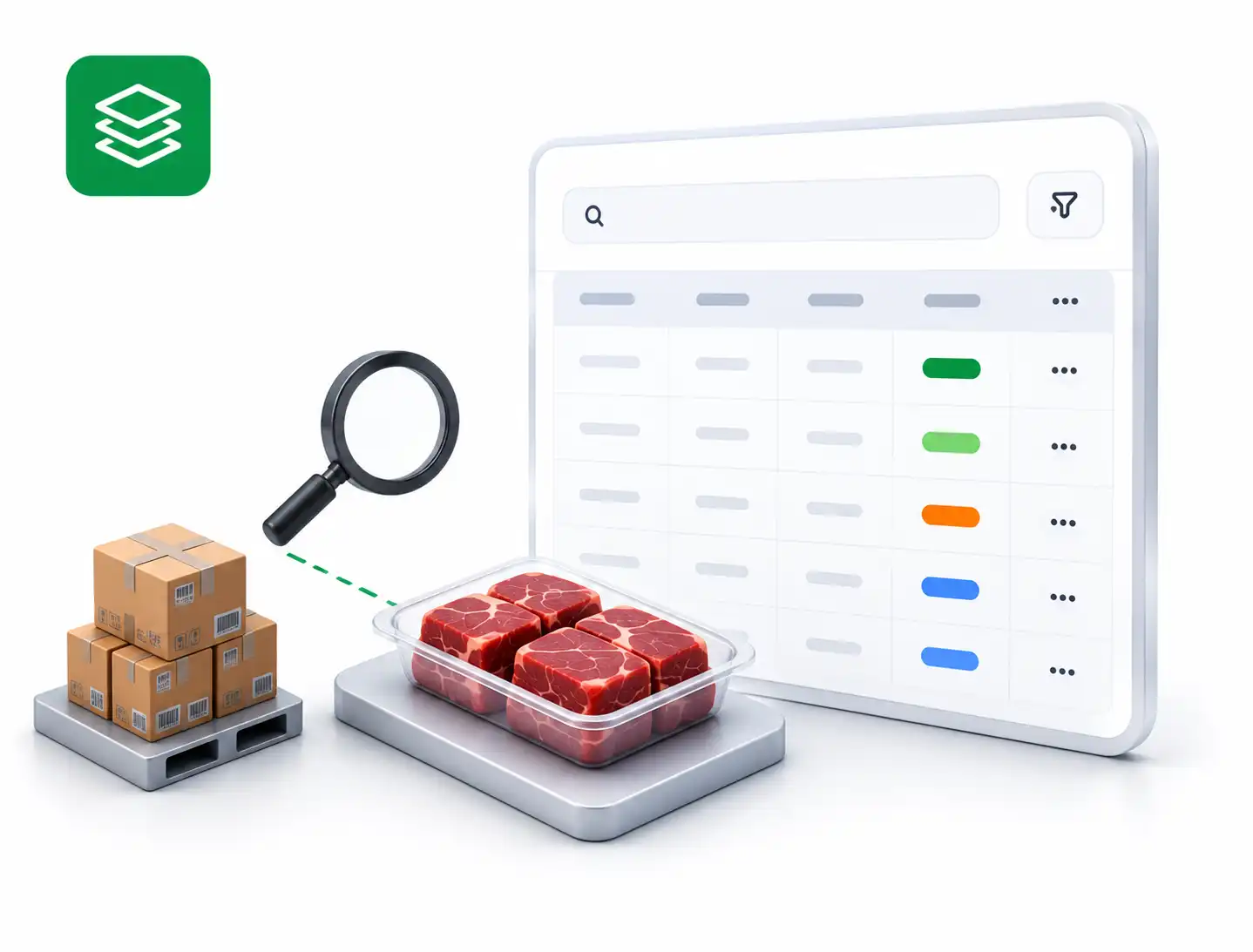 Lot and batch management screen for meat traceability records