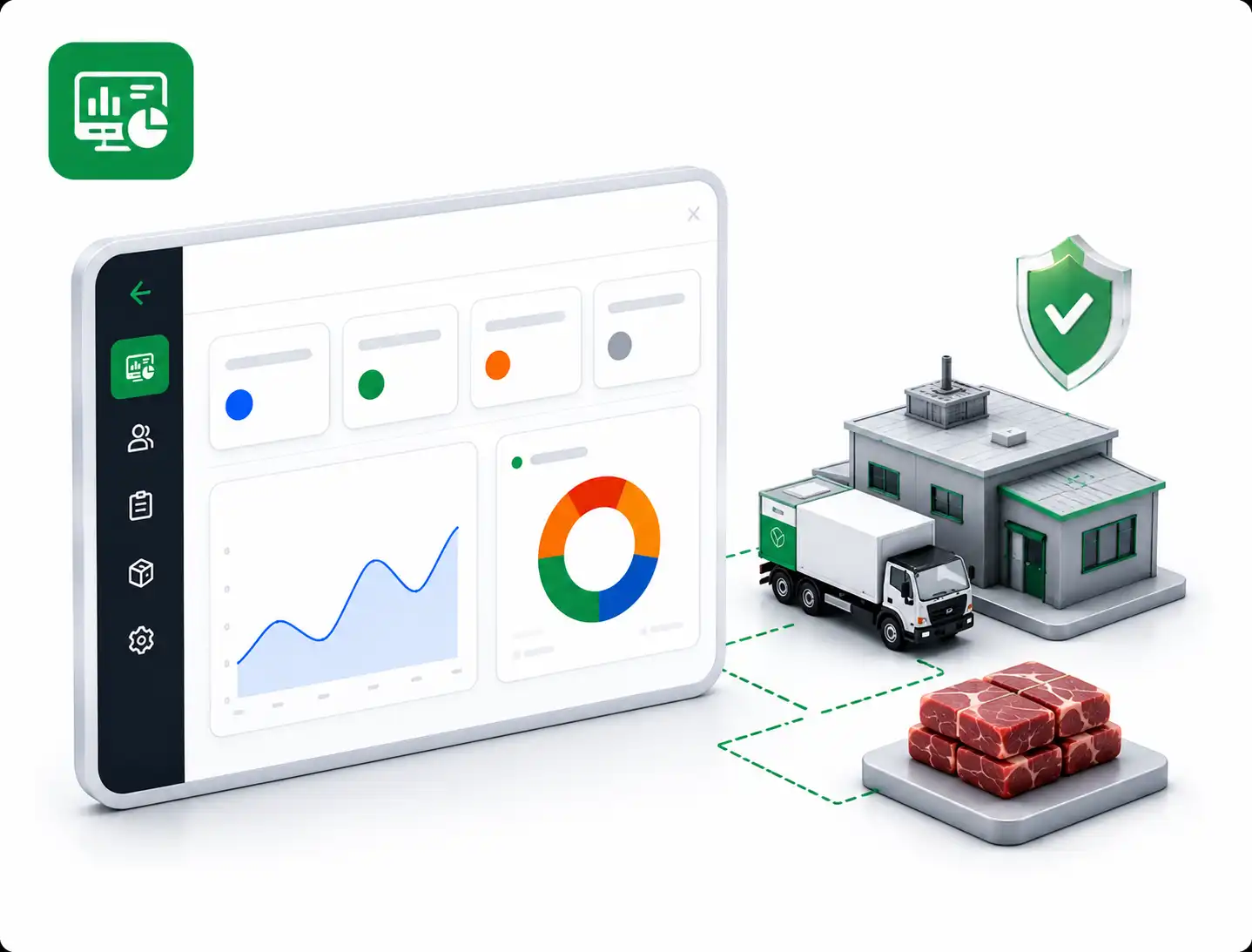 Meat traceability dashboard showing real-time lot and production activity