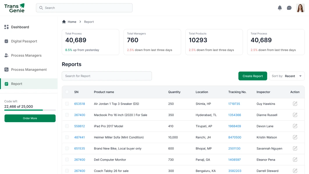 TransGenie Seafood Audit Trail and History Log