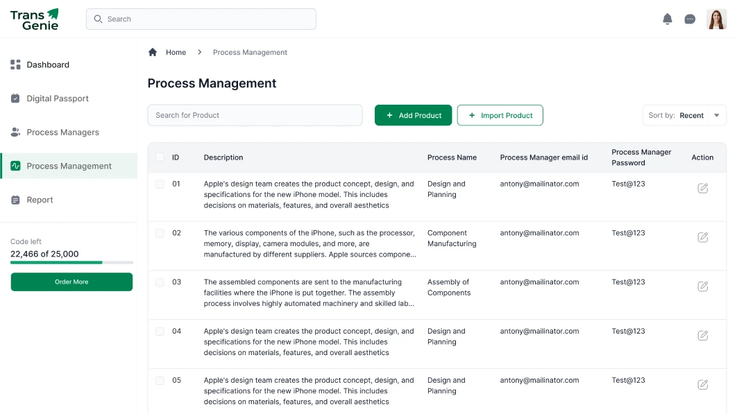 TransGenie Seafood Recall Management Dashboard