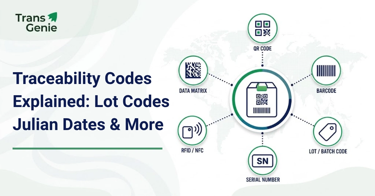 Traceability codes including lot codes, barcodes, date codes and QR codes on product packaging