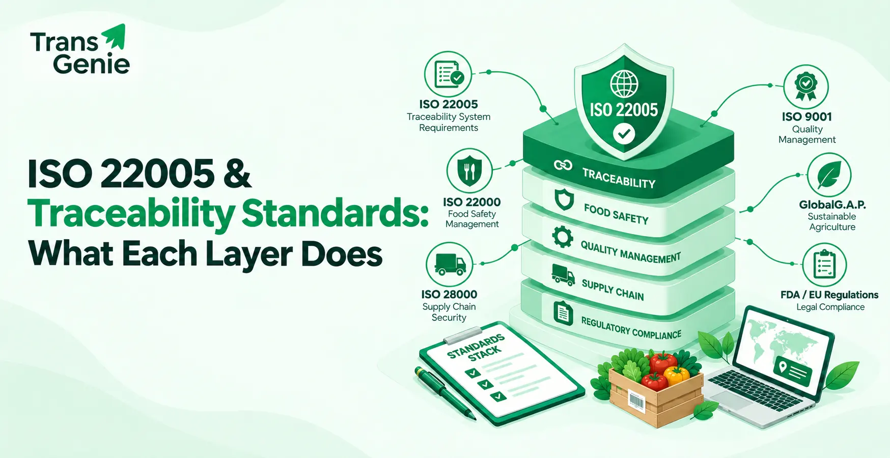 ISO 22005 food traceability standards stack and certification layers