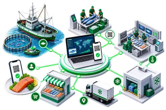 Tuna traceability software connecting catch, processing, storage, and shipment records